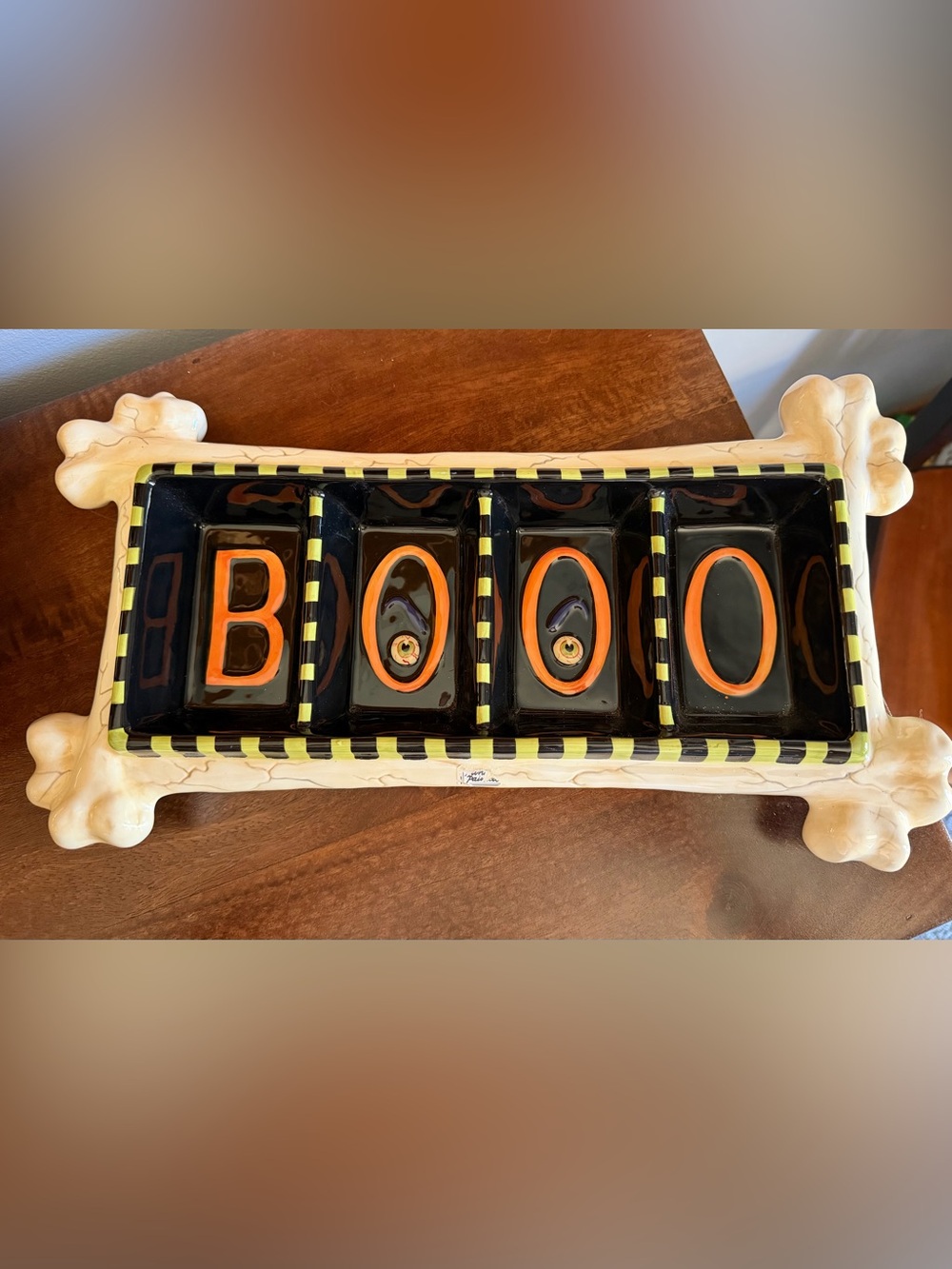 Ceramic Halloween Eyeball Snack Tray - Black & Orange